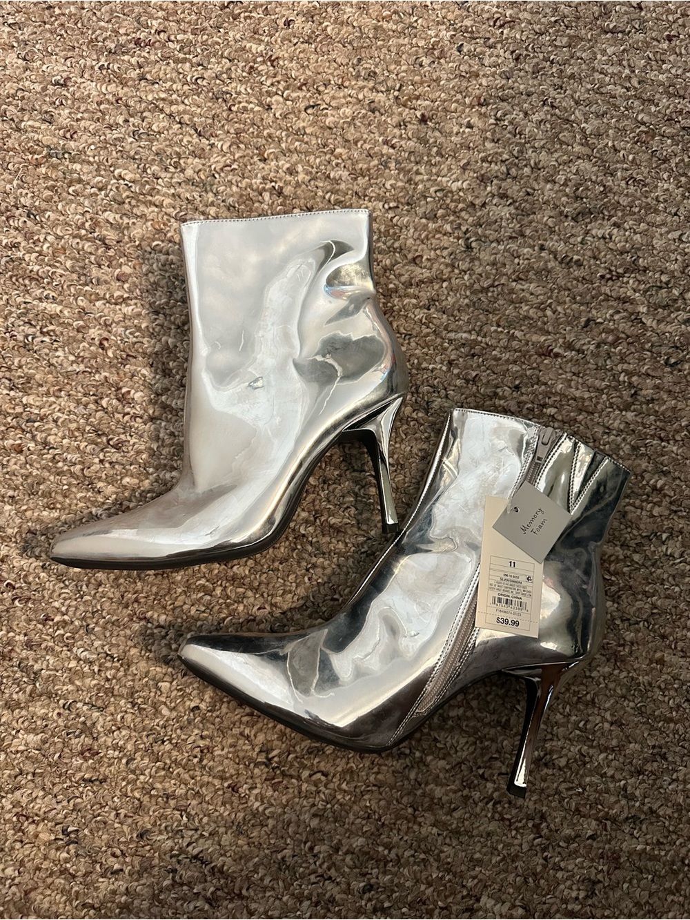 A new day Shiny Silver Pointed-Toe Stiletto Ankle Boots